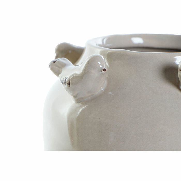 Jarrón DKD Home Decor Porcelana Gris Beige Pájaros Shabby Chic (15 x 15 x 13,5 cm) (2 Unidades)