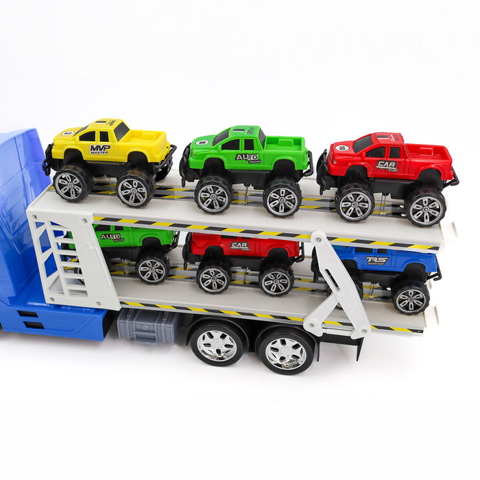 Tachan Camión de Carreras con 6 Coches Héroes de Ciudad 1:24 para Niños +3 Años