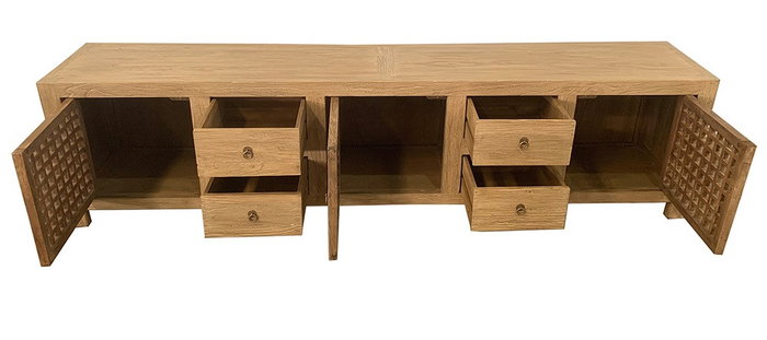 DKD Home Decor Mueble TV Olmo Macizo 240x44x60 con 3 Puertas y 4 Cajones DKD Home Decor Mueble TV Olmo Macizo 240x44x60 con 3 Puertas y 4 Cajones
