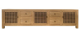 DKD Home Decor Mueble TV Olmo Macizo 240x44x60 con 3 Puertas y 4 Cajones