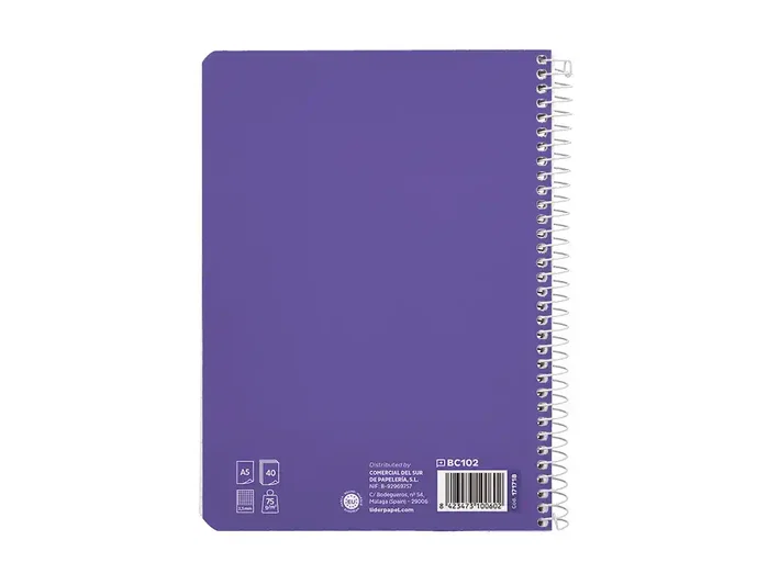Liderpapel Cuaderno Espiral A5 Pautaguía Tapa Blanda 40 Hojas 75gr Cuadro Pautado 2.5mm Lila