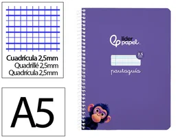Liderpapel Cuaderno Espiral A5 Pautaguía Tapa Blanda 40 Hojas 75gr Cuadro Pautado 2.5mm Lila