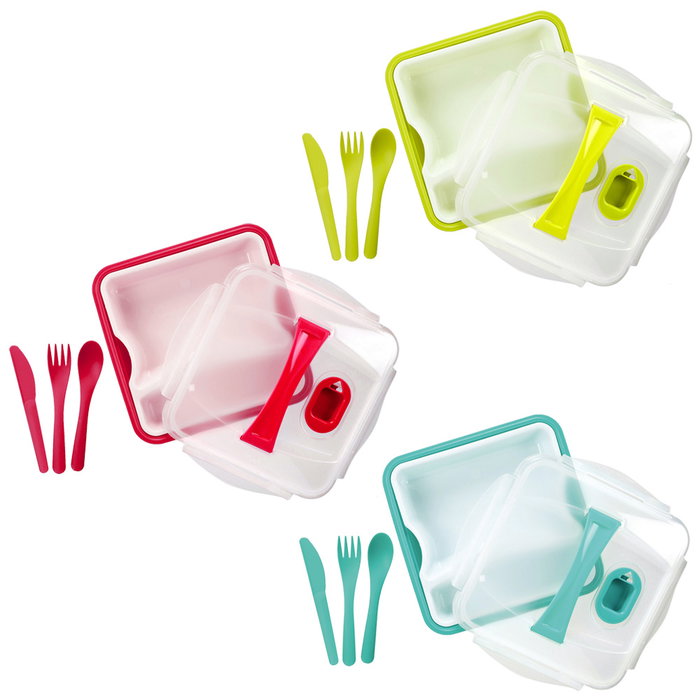 Cook Concept Fiambrera Take Away Con Plato Y Cubiertos Colores Surtidos