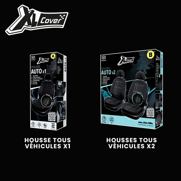 XLCOVER Juego 2 Fundas Asientos Coche Delanteros Compatibles Airbags Negras XL