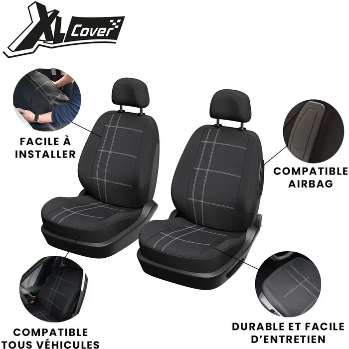 XLCOVER Juego 2 Fundas Asientos Coche Delanteros Compatibles Airbags Negras XL