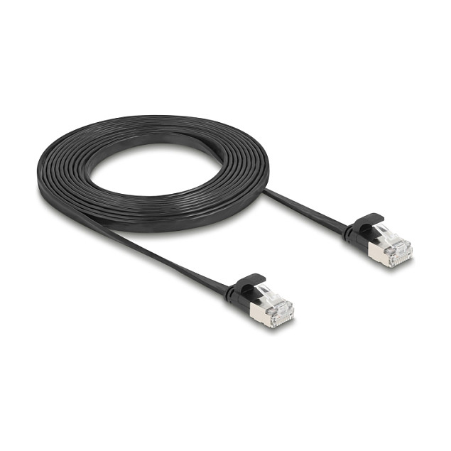 DeLOCK 81166 Cable de parche plano RJ45 Cat.6a U/FTP 3 m Negro