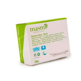 MASMI Bastoncillos de Algodón Eco con Stick de Papel Biodegradable FSC, Certificado GOTS, Vegano, 200Ud