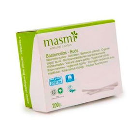 MASMI Bastoncillos de Algodón Eco con Stick de Papel Biodegradable FSC, Certificado GOTS, Vegano, 200Ud