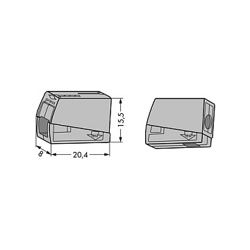 Wago Conector rápido en línea con presilla 2 vías, gris