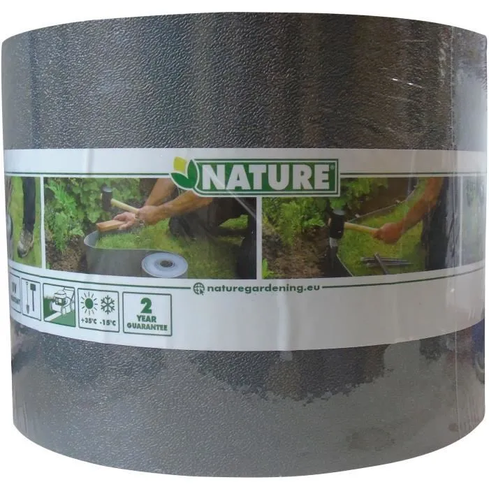 Nature Borde de jardín Gris - PE reciclado, 15 cm x 10 m