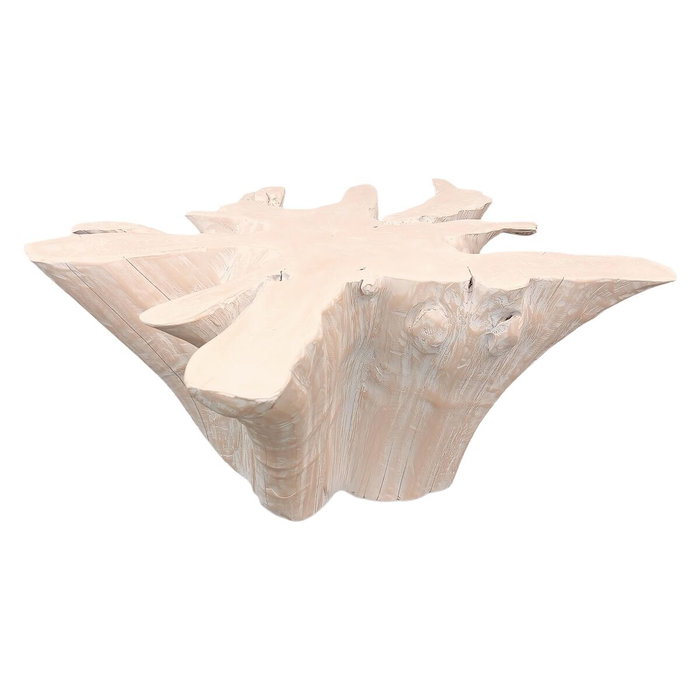 DKD Home Decor Mesa de Centro Raíz de Teca 90x90x44 Decapé Blanco