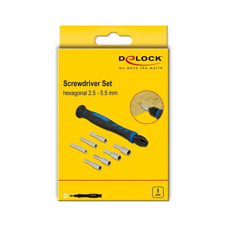 DeLOCK Juego de destornilladores 90551 de 8 piezas con eje hueco 2,5-5,5 mm