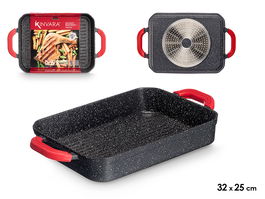 Kinvara Asador Hondo 32 x 25 cm de Aluminio Fundido Apto para Inducción con Asas de Silicona (Set de 6)