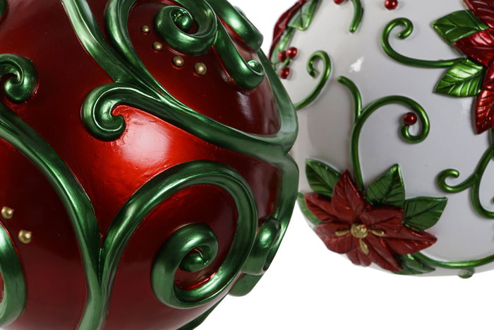 DKD Home Decor Decoración de Resina Bola Surtido de 2 Piezas Verde y Rojo