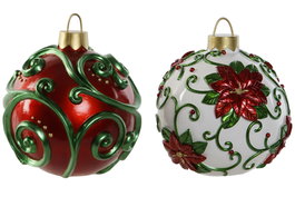 DKD Home Decor Decoración de Resina Bola Surtido de 2 Piezas Verde y Rojo