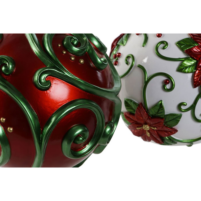 DKD Home Decor Decoración de Resina Bola Surtido de 2 Piezas Verde y Rojo