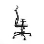 Silla de oficina Yunquera con mecanismo Sincro tapizada con Tela color Blanco y malla color Negro. Equipada con lumbar 1D, Brazos 1D, Cabecero 1D y Ruedas 65mm nailon