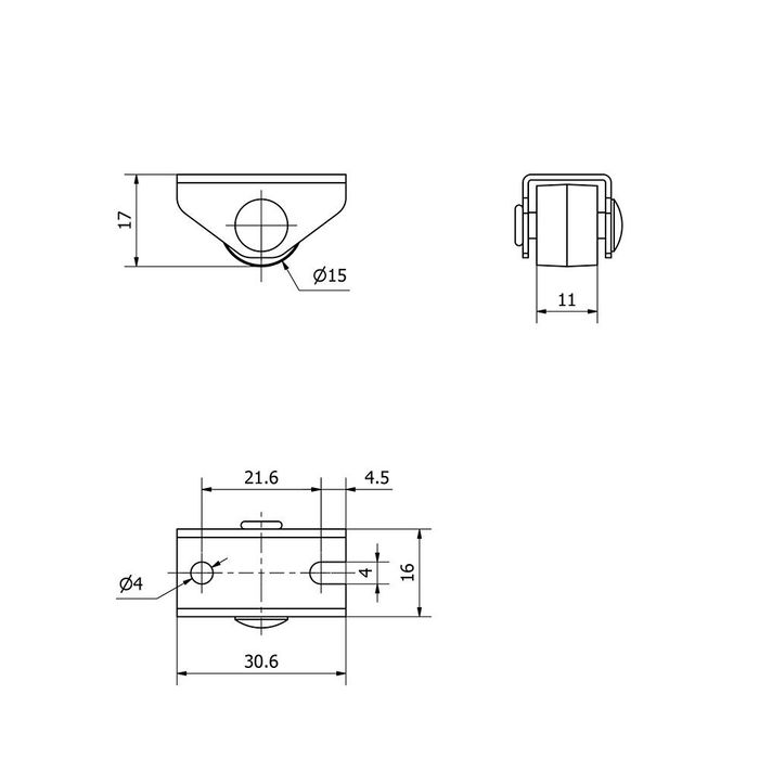 Ruedas Alex Rueda fija con placa y eje liso dos fijaciones, negro, carga máx. 20 kg, ø 1,5 cm