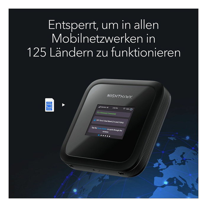 NETGEAR Nighthawk M3 MR3150-100EUS Enrutador Portátil 5G Wi-Fi 6 Doble Banda (2900 Mbps) con Pantalla y Batería 5185 mAh, Negro