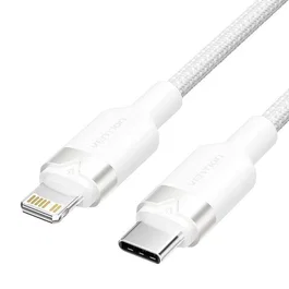 Vention LALWF Cable USB Tipo-C a Lightning Macho, 27W, 480Mbps, 1m, Aluminio Trenzado, Blanco