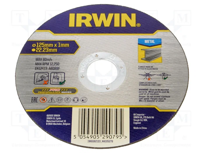 IRWIN Disco cortante de 125mm para metal y acero, 22,23mm IRWIN Disco cortante de 125mm para metal y acero, 22,23mm