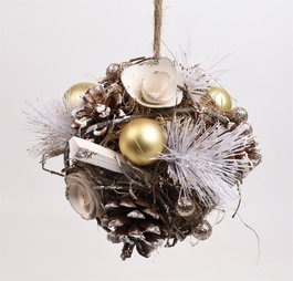 DKD Home Decor Bola de Decoración Piñas Natural 15x15x15 Dorado