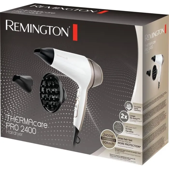 Remington D5720 Secador de Cabello Ionic Thermacare Pro 2400W - Rejilla Cerámica - Motor Larga Duración - Silencioso Remington D5720 Secador de Cabello Ionic Thermacare Pro 2400W - Rejilla Cerámica - Motor Larga Duración - Silencioso