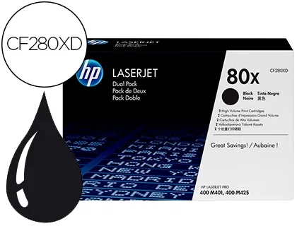 HP 80X CF280XD Negro Pack de 2 Cartuchos de Tóner XL