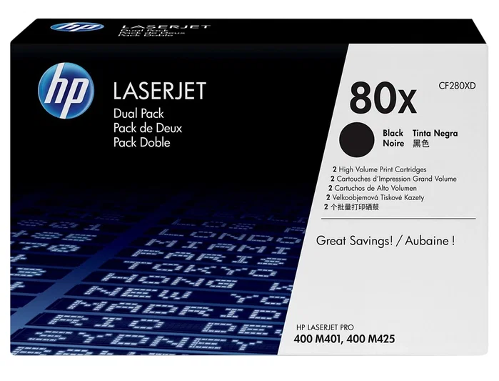 HP 80X CF280XD Negro Pack de 2 Cartuchos de Tóner XL