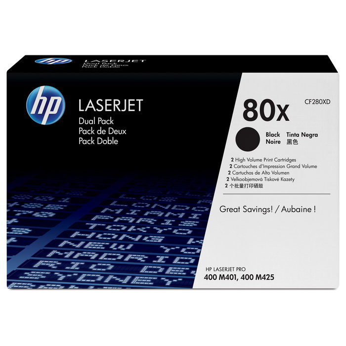 HP 80X CF280XD Negro Pack de 2 Cartuchos de Tóner XL