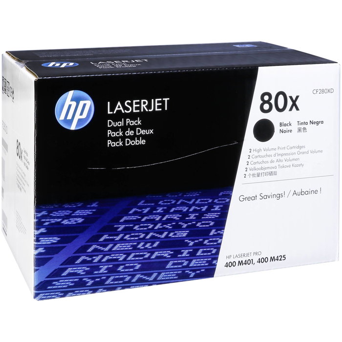HP 80X CF280XD Negro Pack de 2 Cartuchos de Tóner XL