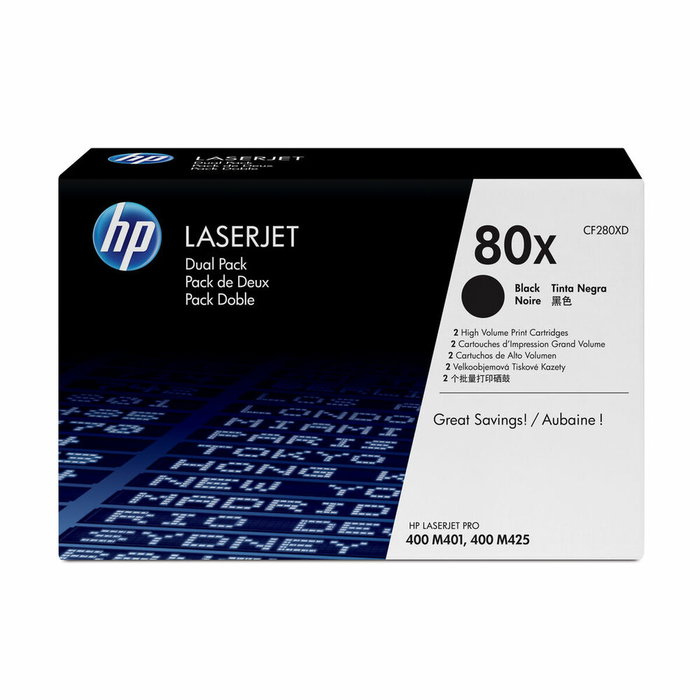 HP 80X CF280XD Negro Pack de 2 Cartuchos de Tóner XL