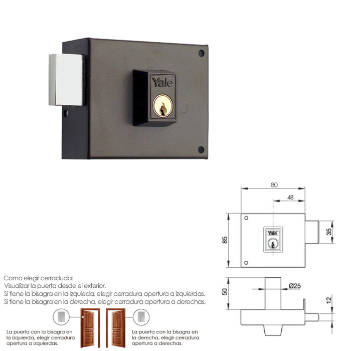 Yale Cerradura de sobreponer 124-a/hp/ 8 Izquierda
