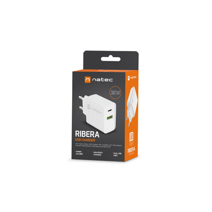 Natec Ribera Cargador USB-A y USB-C 20W Blanco