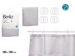 Berilo Cortina de Baño Poliester Gris con Puntos 180x180 cm (Set de 12)
