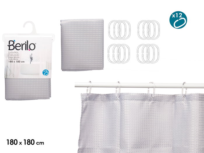 Berilo Cortina de Baño Poliester Gris con Puntos 180x180 cm (Set de 12) Berilo Cortina de Baño Poliester Gris con Puntos 180x180 cm (Set de 12)