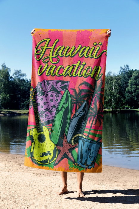 Mijölnir Hawaii Vacation 90 Toalla de Playa Multicolor 90x150cm, Microfilamento, Secado Rápido, 70% Poliéster 30% Poliamida