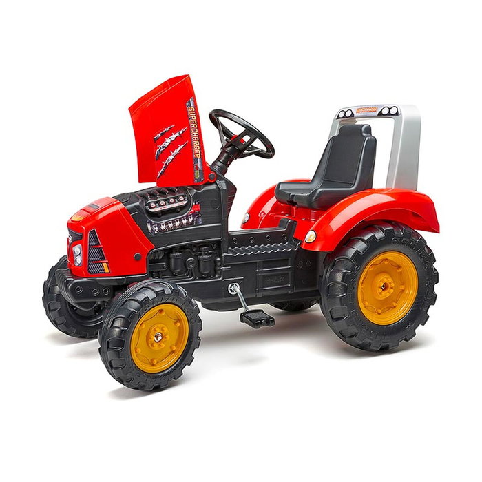 Falk Tractor de pedal SuperCharger rojo con capó de apertura y remolque Falk Tractor de pedal SuperCharger rojo con capó de apertura y remolque