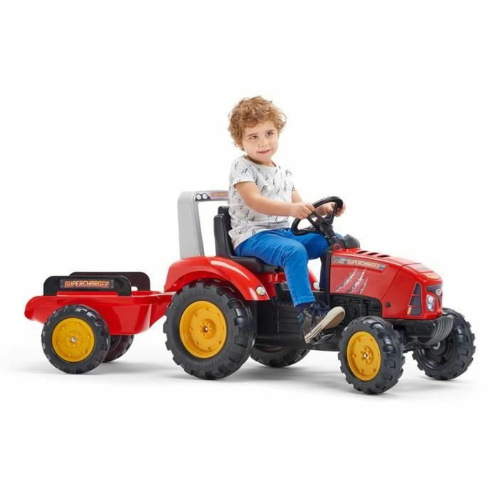 Falk Tractor de pedal SuperCharger rojo con capó de apertura y remolque Falk Tractor de pedal SuperCharger rojo con capó de apertura y remolque