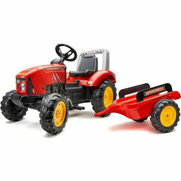 Falk Tractor de pedal SuperCharger rojo con capó de apertura y remolque Falk Tractor de pedal SuperCharger rojo con capó de apertura y remolque