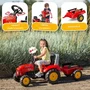 Falk Tractor de pedal rojo SuperCharger con capó de apertura y remolque incluido para niños de 3 a 7 años