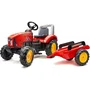Falk Tractor de pedal rojo SuperCharger con capó de apertura y remolque incluido para niños de 3 a 7 años