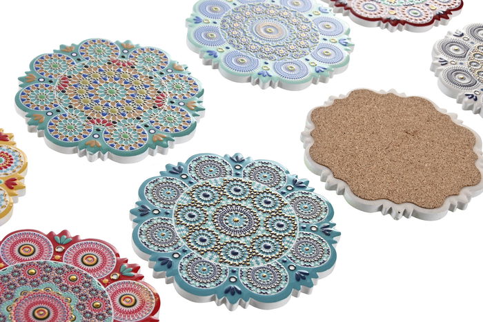 DKD Home Decor Posavasos Indio Multicolor Dolomite Corcho 11 x 0.5 x 11 cm (72 Unidades)