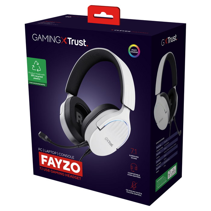 Trust GXT 490 FAYZO Auriculares Gaming 7.1 RGB USB Cable 2m Micrófono Extraíble Blanco y Negro Trust GXT 490 FAYZO Auriculares Gaming 7.1 RGB USB Cable 2m Micrófono Extraíble Blanco y Negro
