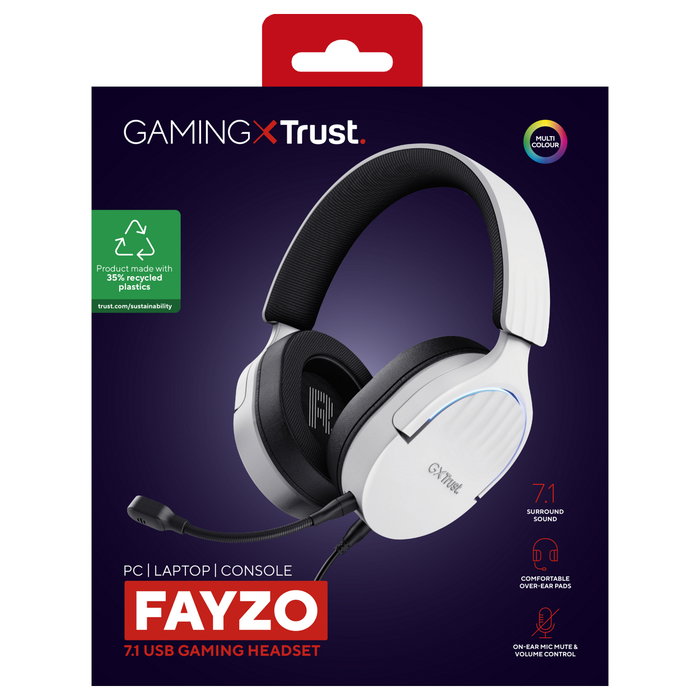 Trust GXT 490 FAYZO Auriculares Gaming 7.1 RGB USB Cable 2m Micrófono Extraíble Blanco y Negro Trust GXT 490 FAYZO Auriculares Gaming 7.1 RGB USB Cable 2m Micrófono Extraíble Blanco y Negro