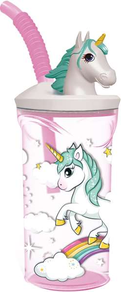 Stor - Vaso figurita 3D de unicornio rainbow, 360 ml