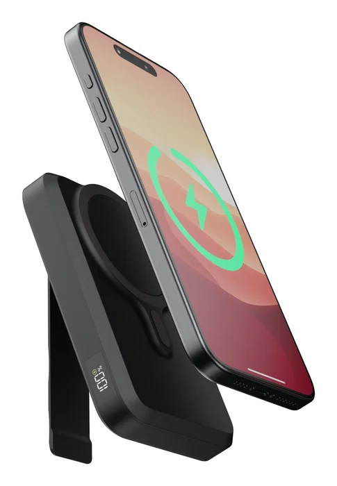 Xtorm FS5W101 Powerbank Cargador Inalámbrico Magnético 10000 mAh con Soporte y Pantalla LED - MagCharge Ultra 15W Compatible MagSafe para iPhone - Negro