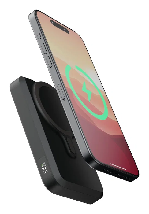 Xtorm FS5W101 Powerbank Cargador Inalámbrico Magnético 10000 mAh con Soporte y Pantalla LED - MagCharge Ultra 15W Compatible MagSafe para iPhone - Negro
