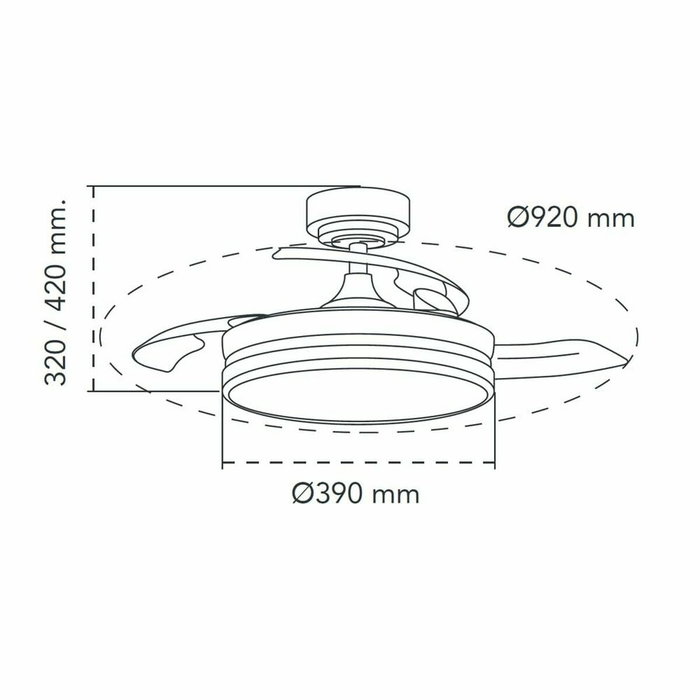 Cristalrecord Ventilador de Techo LED MOSS Mini 3CCT Dimmable, Aspas Retráctiles Ø92 cm, 46W 5580 m³/h, 6 Velocidades, Motor DC, Mando Incluido, Negro