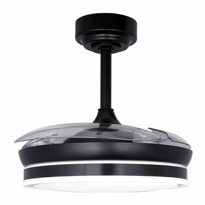 Cristalrecord Ventilador de Techo LED MOSS Mini 3CCT Dimmable, Aspas Retráctiles Ø92 cm, 46W 5580 m³/h, 6 Velocidades, Motor DC, Mando Incluido, Negro